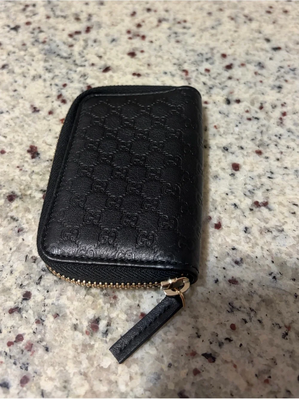 Authentic Gucci Black Leather 6 Key Ring Zip Pouch